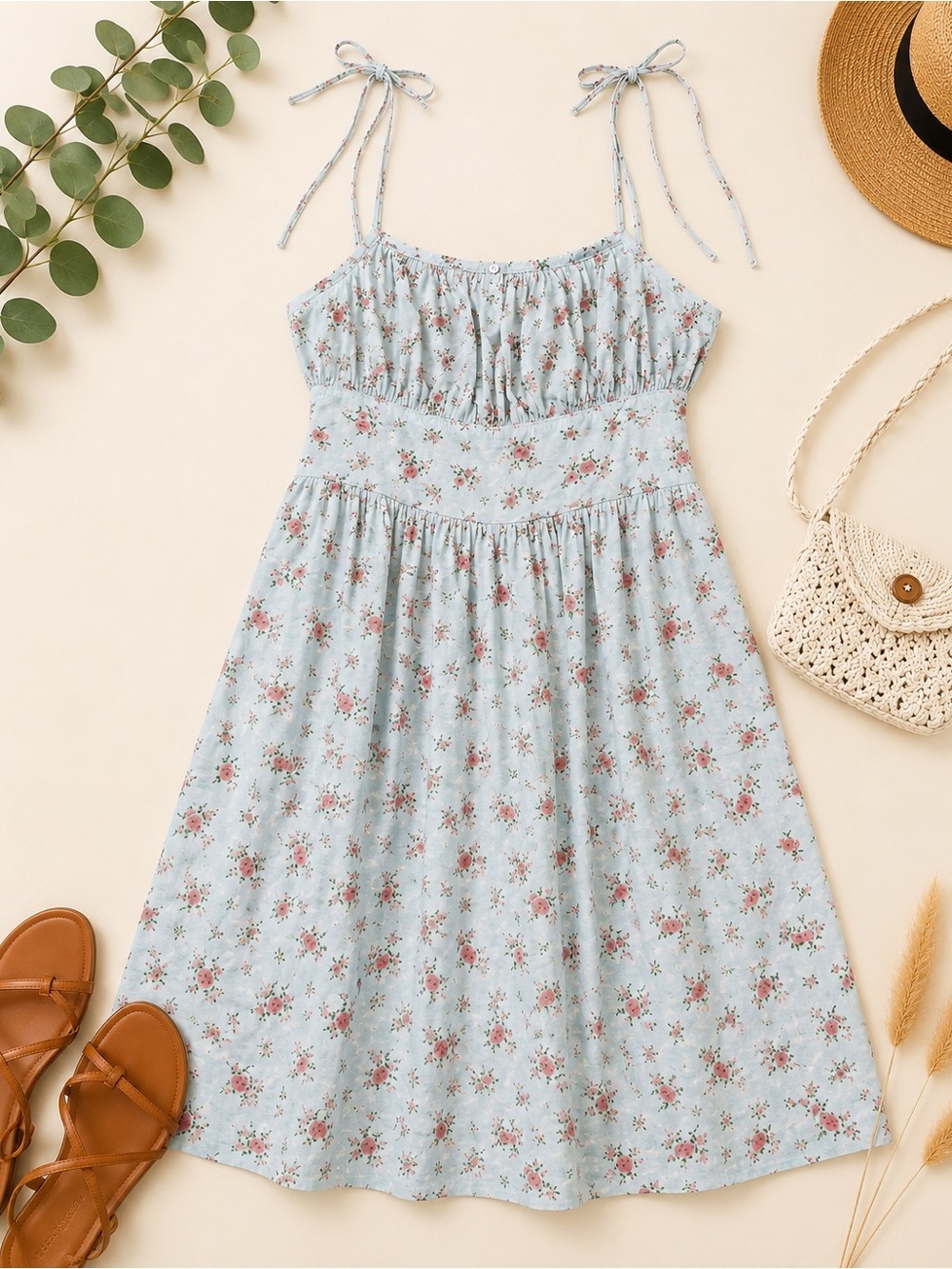 Romantic Cottagecore Floral Tie Strap Mini Dress | Lined | No Brand Tag
